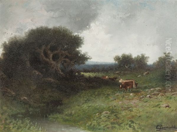 Cows Grazing Oil Painting by Carl Henrik Jonnevold