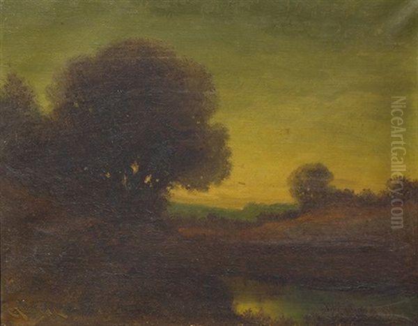 Evening Pond Oil Painting by Carl Henrik Jonnevold