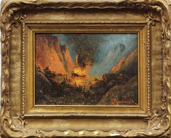 Fire In Sausalito Bay Oil Painting by Carl Henrik Jonnevold