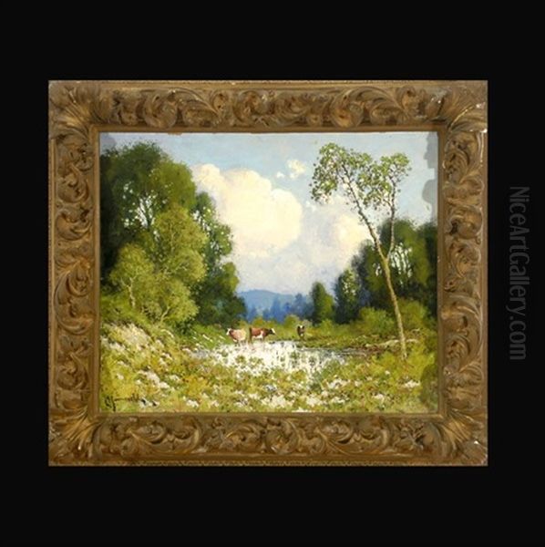 Cows At Pasture Oil Painting by Carl Henrik Jonnevold