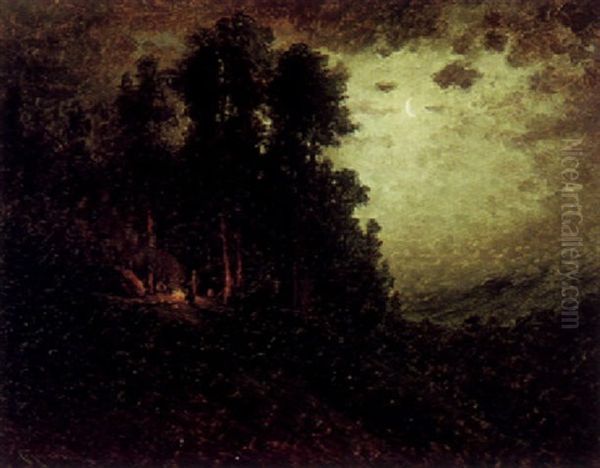 Campfire On A Hilltop At Night Oil Painting by Carl Henrik Jonnevold