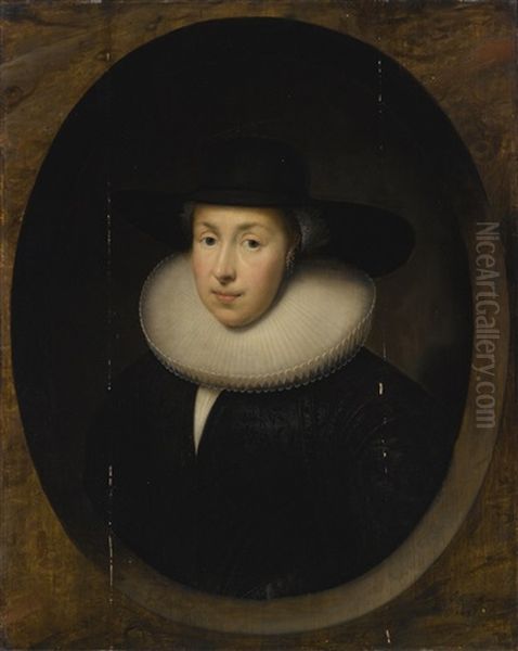 Portrait Of A Lady, Half Length Oil Painting by Cornelis Jonson Van Ceulen
