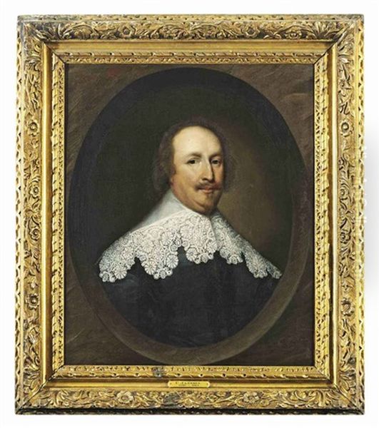 Portrait Of A Gentleman (william Lenthall) In A Black Doublet With A Lace Collar Oil Painting by Cornelis Jonson Van Ceulen