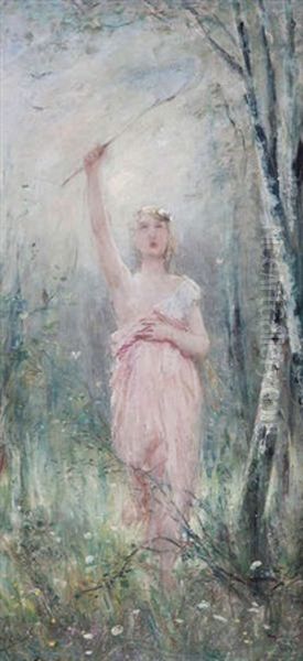 Sous-bois Anime D'une Femme A Moitie Nue Oil Painting by Eugene Joors
