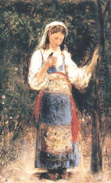 Flicka Med Fagel Oil Painting by Ernst Josephson