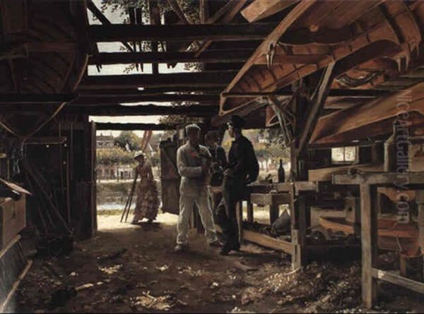 The Boat House Oil Painting by Roger-Joseph Jourdain