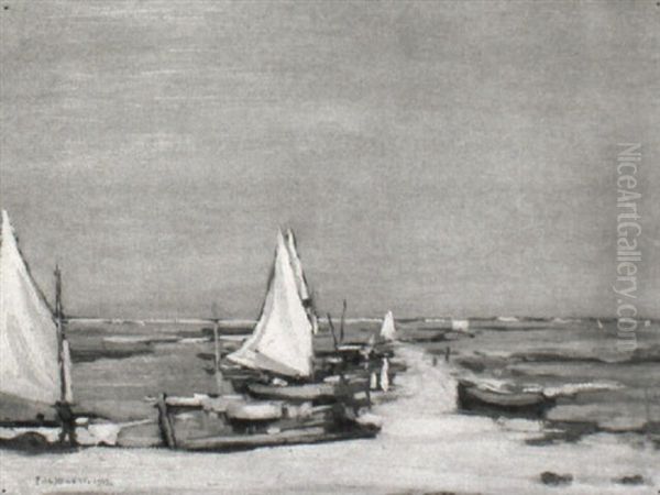 Boats On A Beach Oil Painting by Percy Hague Jowett