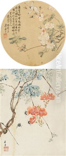Flower And Bee (+ Bee And Butterflies; Set Of 2) Oil Painting by  Ju Lian