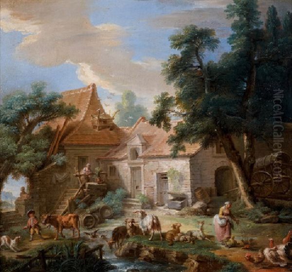 Cour De Ferme Animee Oil Painting by Nicolas-Jacques Juliard