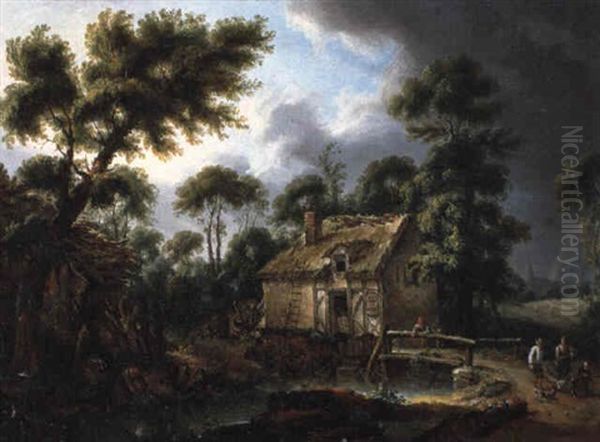 La Ferme Pres De La Riviere Oil Painting by Nicolas-Jacques Juliard