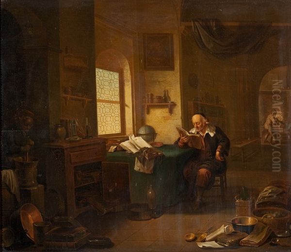 Gelehrter In Seiner Studierstube Oil Painting by Justus Juncker