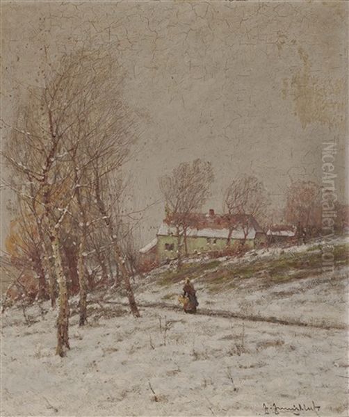 Winter Landscape With Returning Farmers Wife Oil Painting by Johann II Jungblut