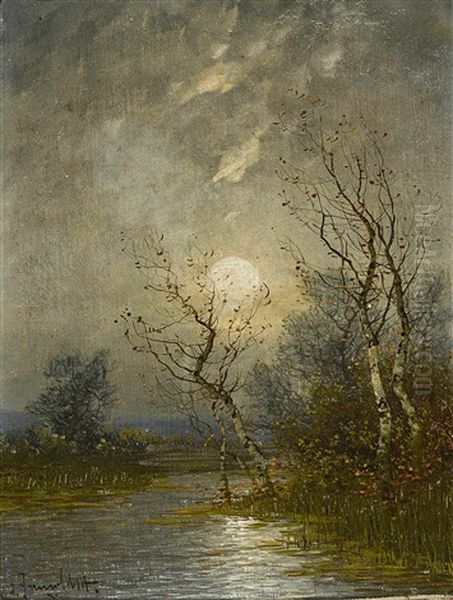 Moonlit Landscapes (pair) Oil Painting by Johann Jungblut