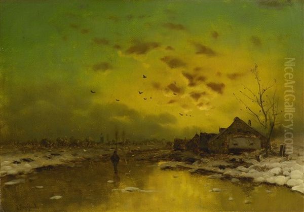 Winterliche Dorflandschaft Im Abendlicht Oil Painting by Johann II Jungblut