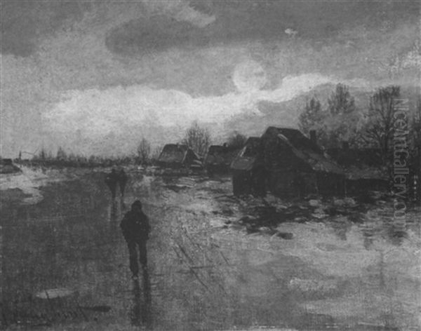 Spazierganger Auf Zugefrorenem Flus Oil Painting by Johann Jungblut