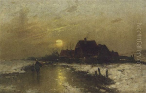 Gehoft Im Winter Oil Painting by Johann Jungblut