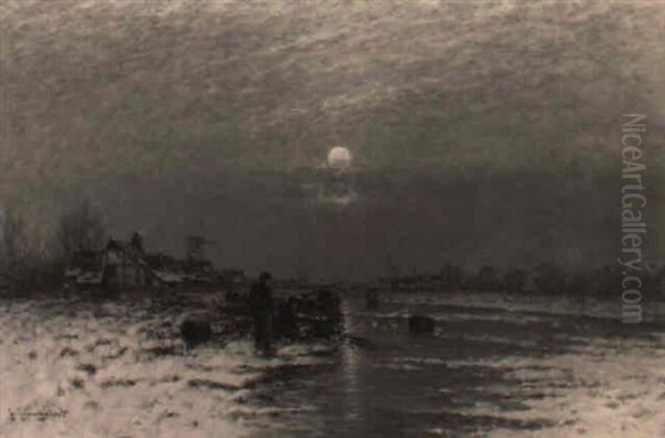 Muschelfischer Im Winter Oil Painting by Johann Jungblut