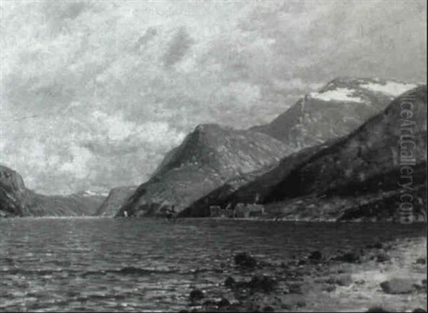 Norwegische Fjordlandschaft Oil Painting by Johann Jungblut