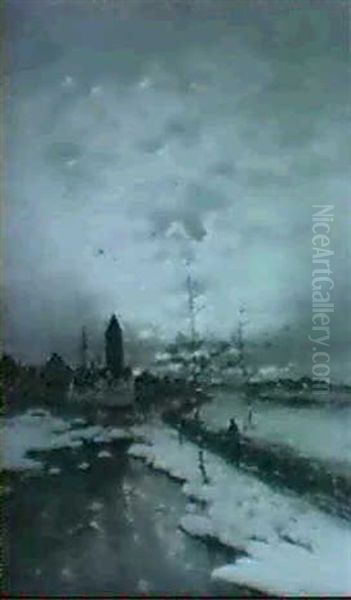 Winterlandschaft Im Morgengrauen Oil Painting by Johann II Jungblut