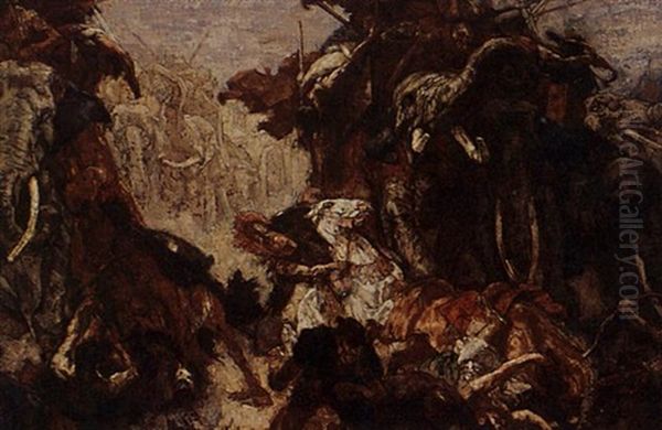 Hannibal Crossing The Alps Oil Painting by Johannes Hendricus Jurres