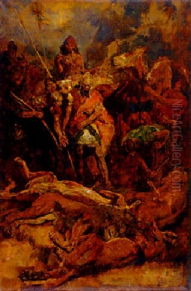 Assurbanipal Viewing The Spoils Of A Lion Hunt Oil Painting by Johannes Hendricus Jurres
