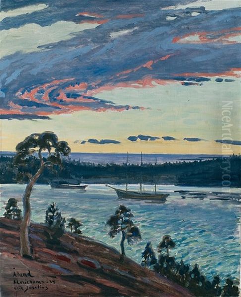 Sunset Over The Western Harbor Oil Painting by Erik Juselius
