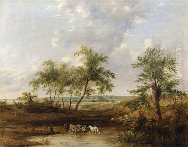 Landschaft Mit Kuhen Am Teich Oil Painting by Henry Jutsum