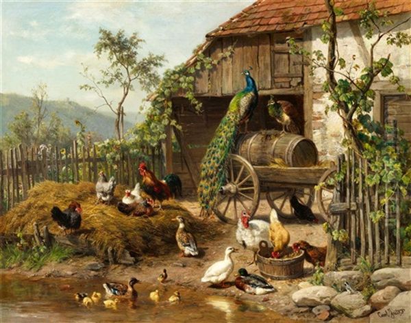 Geflugelhof Mit Pfauenpaar Oil Painting by Carl Jutz the Elder