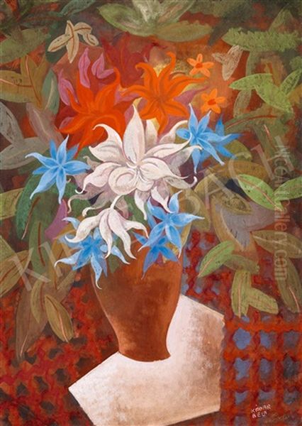 Big Art Deco Still-life Oil Painting by Bela Kadar