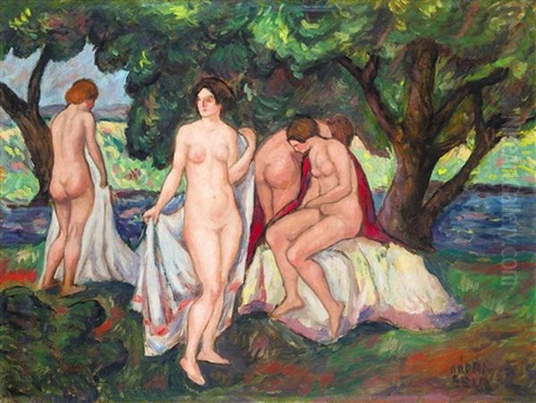 Bathers Oil Painting by Bela Kadar