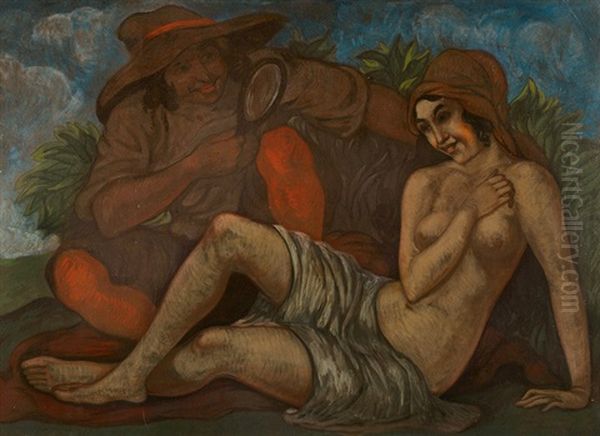 Lany Faunnal (girl With Faun) Oil Painting by Bela Kadar