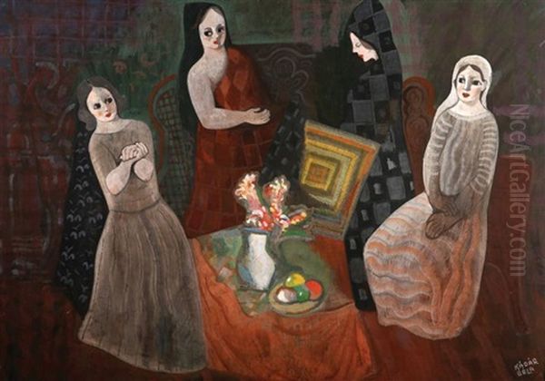 Women At The Table Oil Painting by Bela Kadar