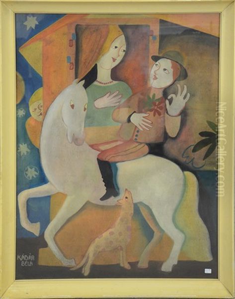 Couple Hippique Oil Painting by Bela Kadar
