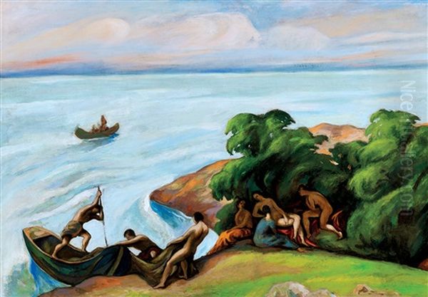 Arrival (by The Water) Oil Painting by Bela Kadar