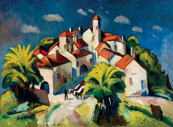 Mediterranian Town Oil Painting by Bela Kadar
