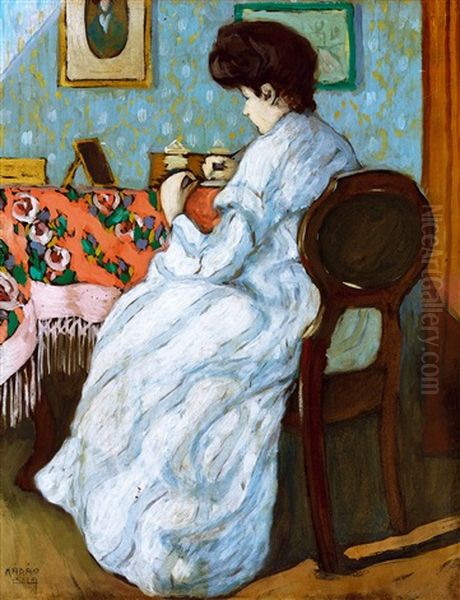 In The Room (woman Writing Letter) Oil Painting by Bela Kadar