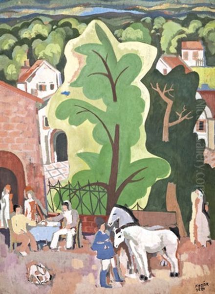 Teraszon Oil Painting by Bela Kadar