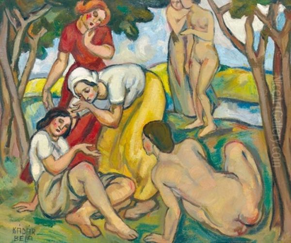 Bathers Oil Painting by Bela Kadar