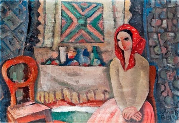 Leany Enteriorben Oil Painting by Bela Kadar