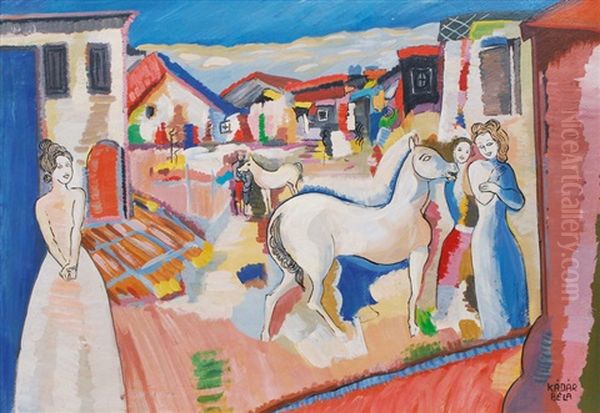 Young People In A Village Oil Painting by Bela Kadar