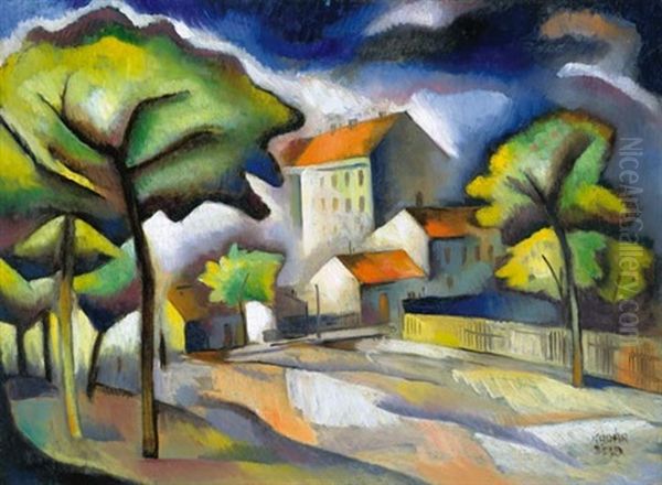 Constructive Landcape With Houses Oil Painting by Bela Kadar