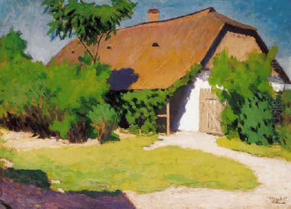 Napsutotte Udvar - Szolnok (sunlit Courtyard - Szolnok) Oil Painting by Bela Kadar
