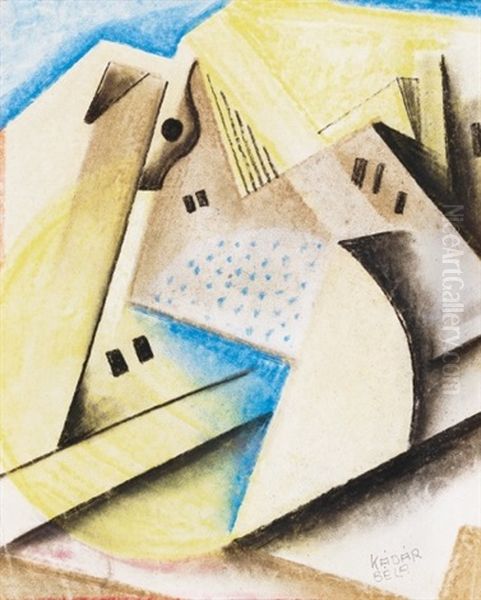 Abstract Composition With Houses Oil Painting by Bela Kadar