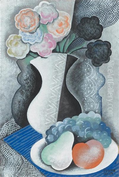 Stilleben Mit Vase Und Fruchteteller Oil Painting by Bela Kadar