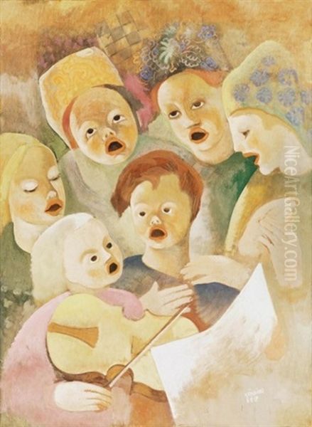 Eneklo Gyerekek (singing Children) Oil Painting by Bela Kadar