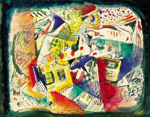 Kompozicio Alakkal (composition With Figure) Oil Painting by Bela Kadar