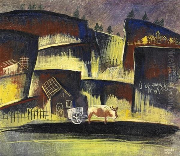 Dorfszene Oil Painting by Bela Kadar