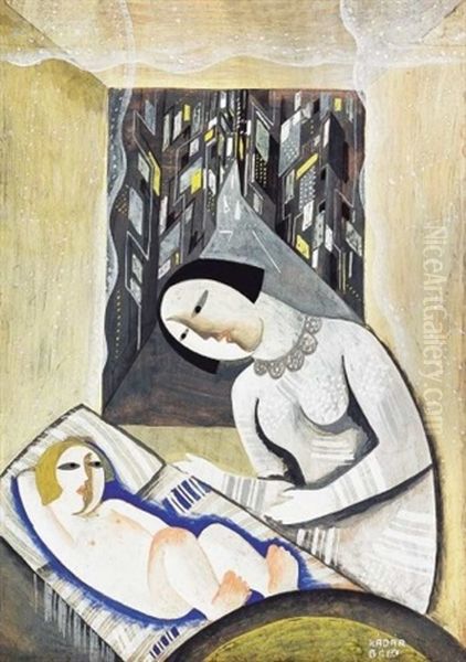 Varosi Madonna - Anya Gyermekevel (city Madonna - Mother And Child) Oil Painting by Bela Kadar