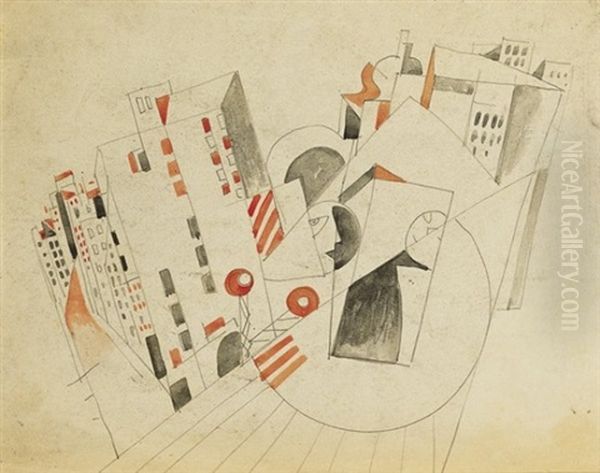 Kompozicio (varos) (composition - City) Oil Painting by Bela Kadar