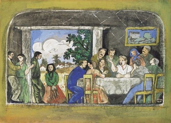 Asztaltarsasag (table Society) Oil Painting by Bela Kadar